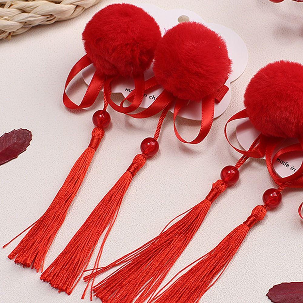 2 шт. кисточка детский парик шпилька китайский стиль красный бант заколка детский бант парик новогодний праздничный