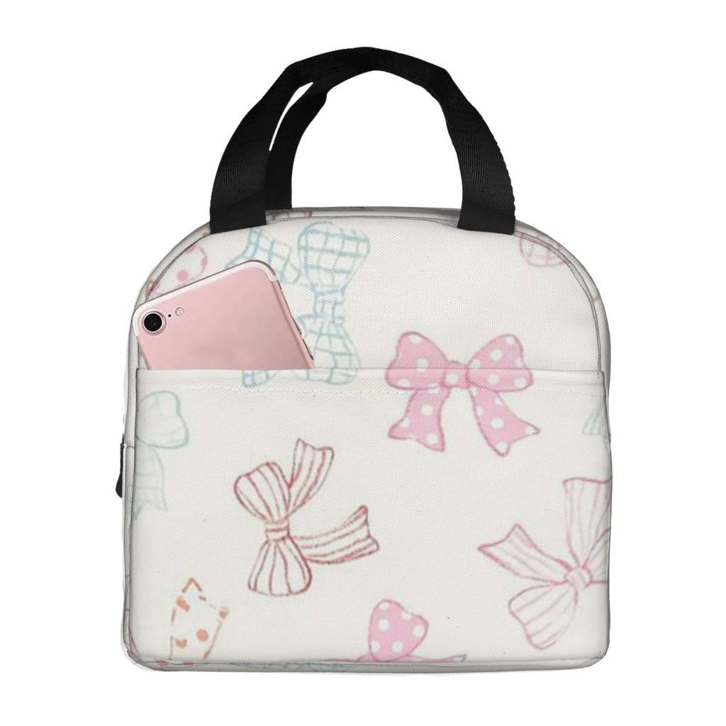 Various Pink Colorful Bow Tie Insulated Lunch Bag for Women Office Cooler Thermal Food Box Tote Portable Lunch Boxes Container