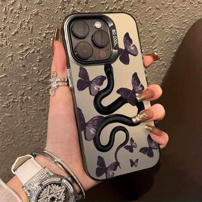 Чехол для iPhone 16 Pro Бабочка и Змея 15/14/13 Лазерный 12 Apple 11XsMax/Plus Модный x
