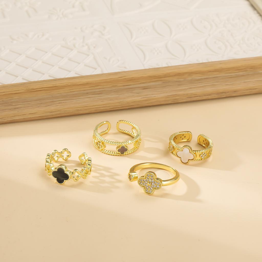 Senior Sense of Light Luxury Four-leaf Clover Zirconia Ring Female Retro Opening Adjustable Ring Finger Ring
