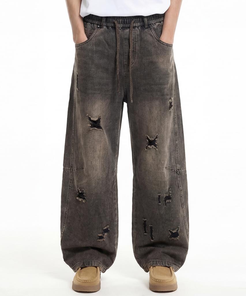 CREAM SODA LAB Distressed Wash Cut-Out Denim Pants Black