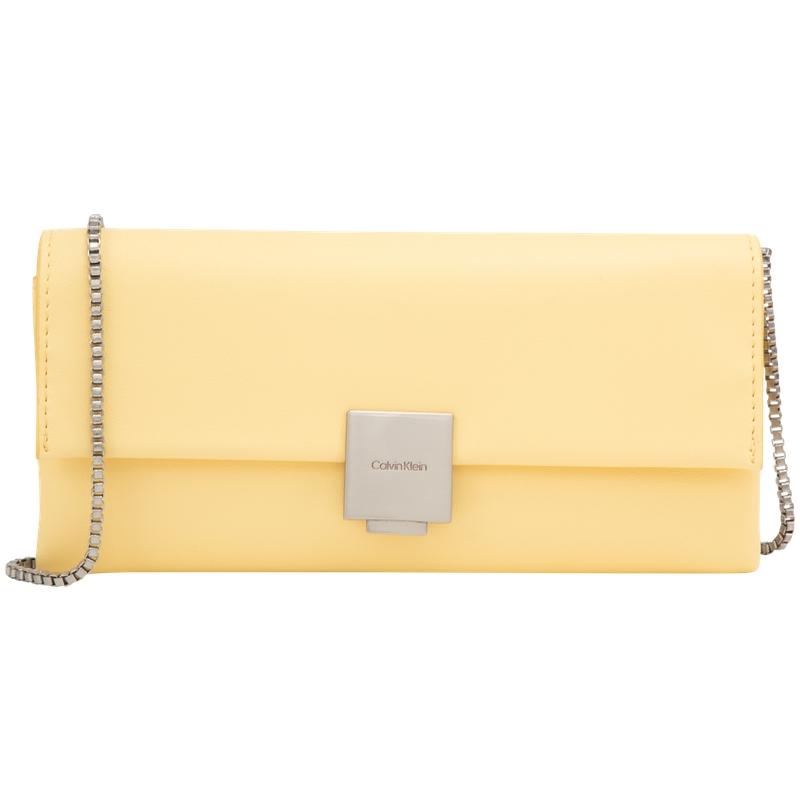 Calvin Klein Fashionable Minimalist Commuter Square Metal Buckle Flap Chain Phone Crossbody Bag Women Shoulder Bag Light-Yellow 4F1006G-ZBD