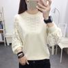 Pullover 2023 Spring and Autumn Underlay Sweater Women Lace Long Sleeve Spliced Round Neck Hollow Loose Sweater Pullover Top