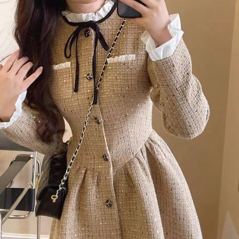 Women's Dresses 2023 New French Fashion Waist Design High-end Dress A-line Skirt Autumn and Winter Dress Chic and Elegant Ladies