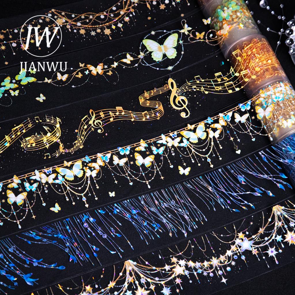 JIANWU Starlight Pendant Chain Series Vintage Butterfly Light Landscape Material Collage PET Tape Creative Journal Stationery