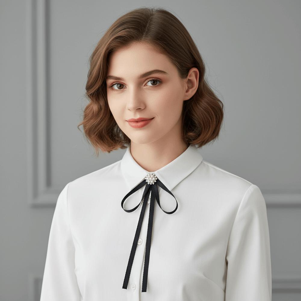 Pearl Black Ribbon Pin Solid Color Funerals Memorial Pin Simple Black Bow Necktie Girl