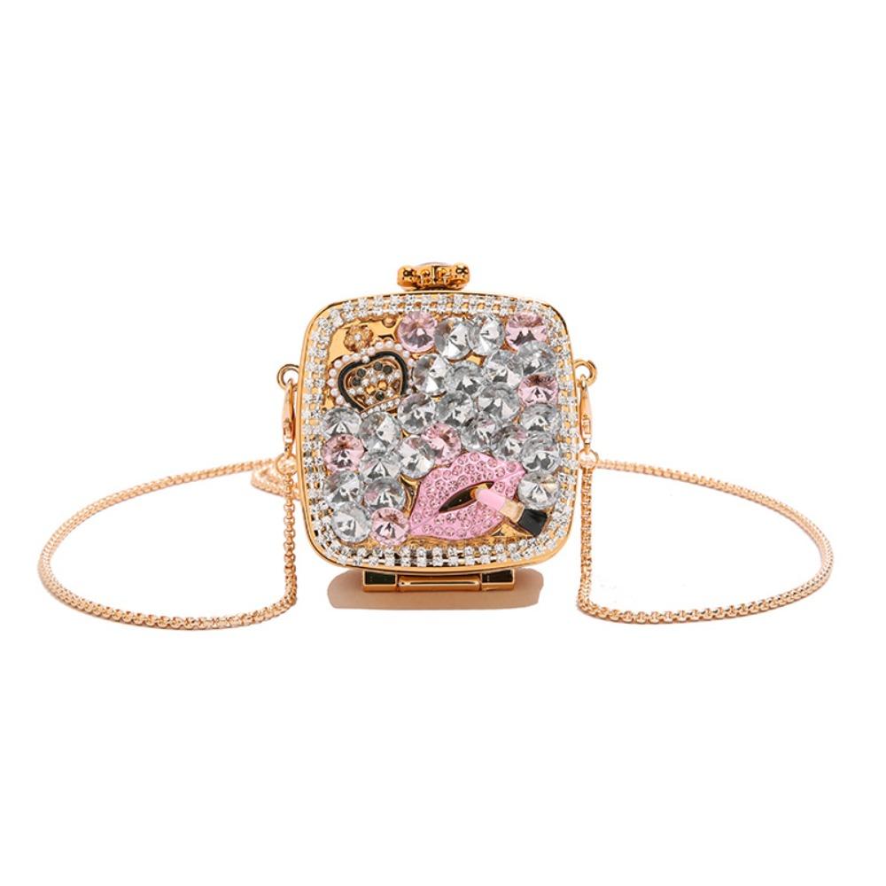 Elegant Rhinestone Evening Bag Gold/Silver Mini Lipstick Bag Retro Banquet Chain Bag Girls