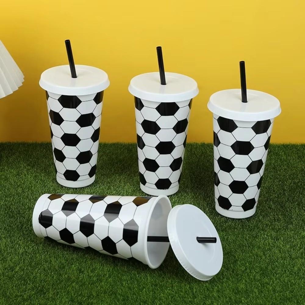 6 Pcs Set 24 OZ Soccer Cups Large Capacity Reusable Straw Cup with Lid and Straw Stackable Coffee Cup Soccer Fans Party Supplies