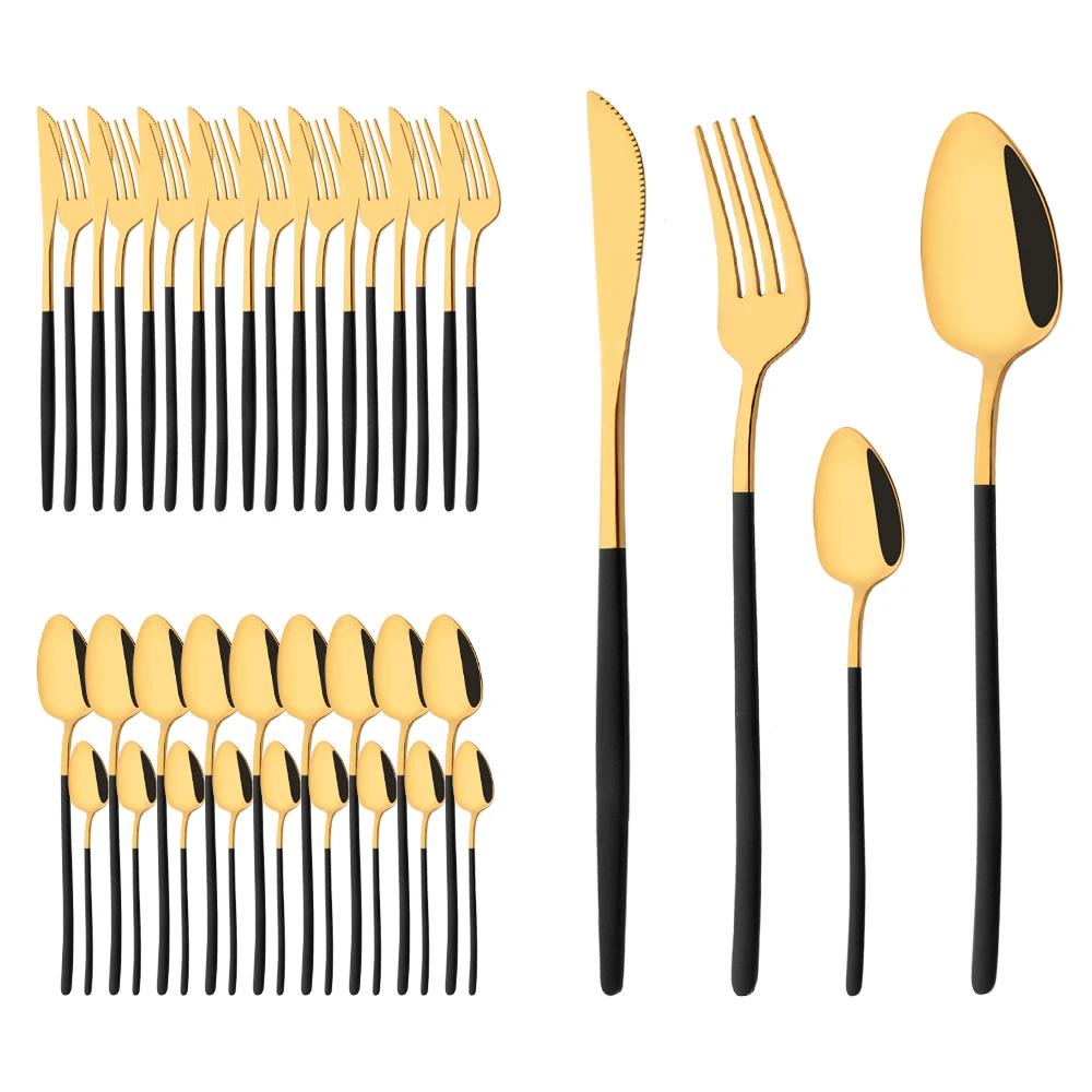 40Pcs Flatware Set Luxury Green Gold Cutlery Set Stainless Steel Dinnerware Fork Kitchen Knife Fork Coffee Spoon Tableware Set