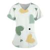 Women Working Uniform Smile Heart Print Cartoon Cat Dog Short Sleeve V-neck Tops Femme Blouse Nurse Work Wear Medical Uniforms