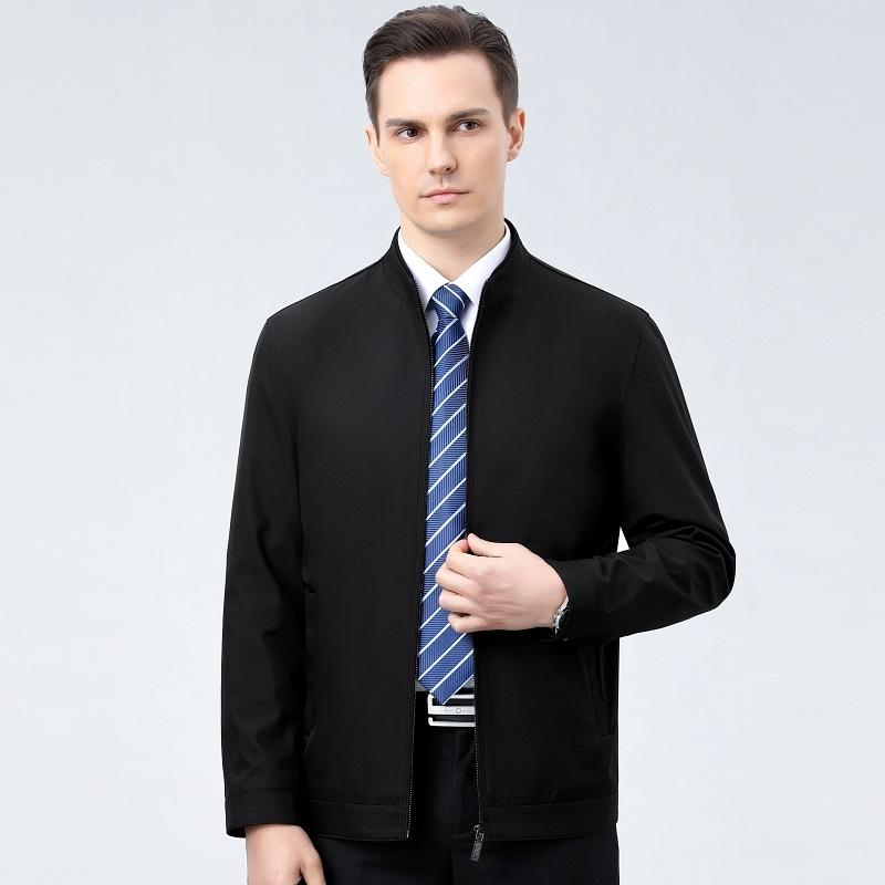 Весна и осень Куртка среднего возраста Мужская тонкая свободная повседневная куртка с воротником-стойкой Мужская верхняя одежда Куртка на молнии Топы большого размера