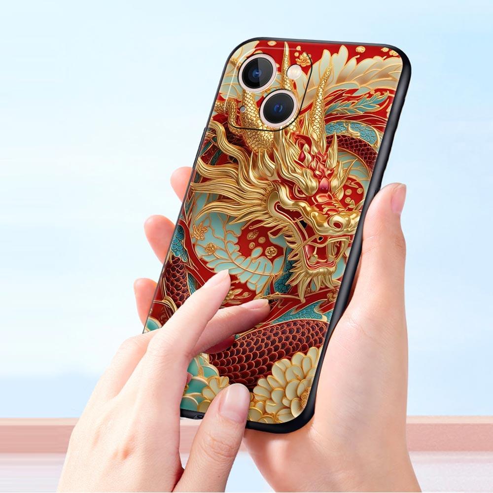 Китайский стиль Лун Цветок Дракон Чехол для телефона для iPhone 17 16 15 14 13 12 11 Pro Max 17 Air Plus Ударопрочный Мягкий ТПУ Корпус