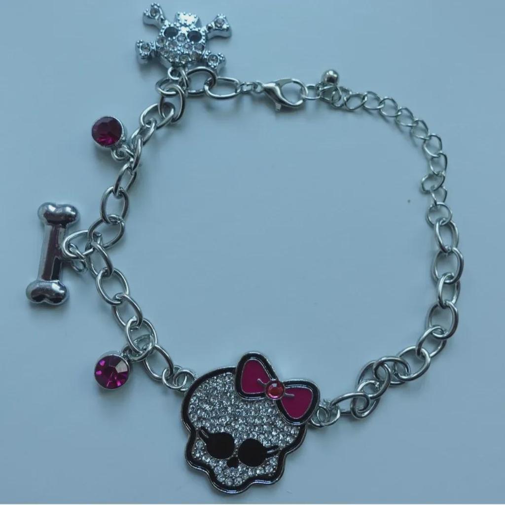 Y2K Pink Bow Skull Bracelet - Halloween Hot Girl Accessories