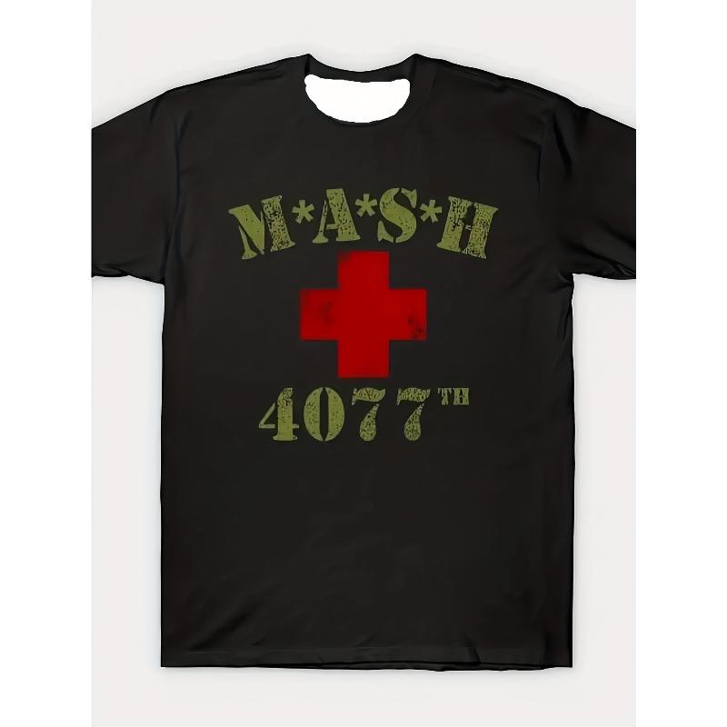 Мужская футболка европейского размера, винтажный узор, повседневная, свободная, с коротким рукавом, с красным крестом и принтом, круглый вырез, удобная, прочная одежда