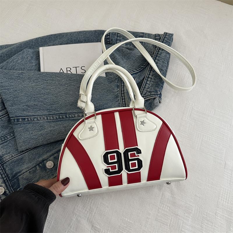Women's Faux Leather Color Block Stripe Shoulder Bag Summer New Semi Circle Clutch Handbag Trendy Bowler Purse
