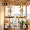 Decorative Wood Wall Sign Lighted Coastal Wooden Hanging Ornament, Nautical Fish Shell Starfish with Rustic Beach Cottage Ornament Warm LED