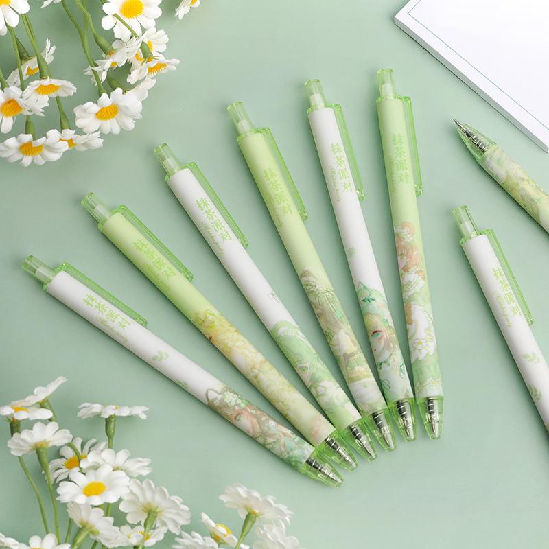 Набор гелевых ручек Matcha Party, 6 шт., шариковая ручка 0,5 мм, черный цвет, чернила для письма, офиса, школы