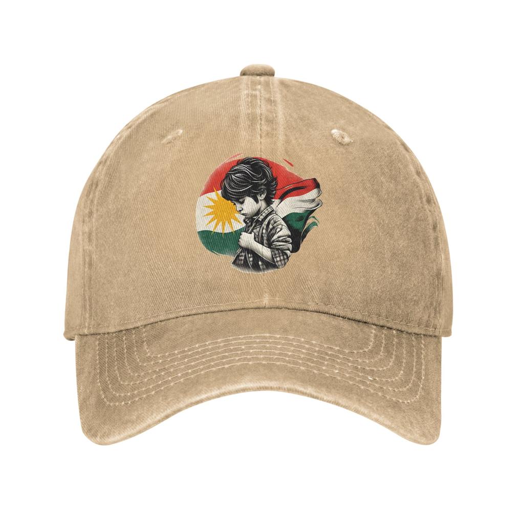 Kurdistan Flag Sun Baseball Cap  Streetwear Men Adult Washed Trucker Hat Sun-Proof Custom  Tennis Skate  Cap Birthday Present