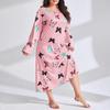 Women's Fashion Long Sleeve Butterfly Heart Leopard Print Shoulder Plus Size Long Nightdress Dress