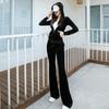 Women's Gold Velvet Hooded Sweatshirt and Straight Pants Two-Piece Sports Suit for Spring and Autumn