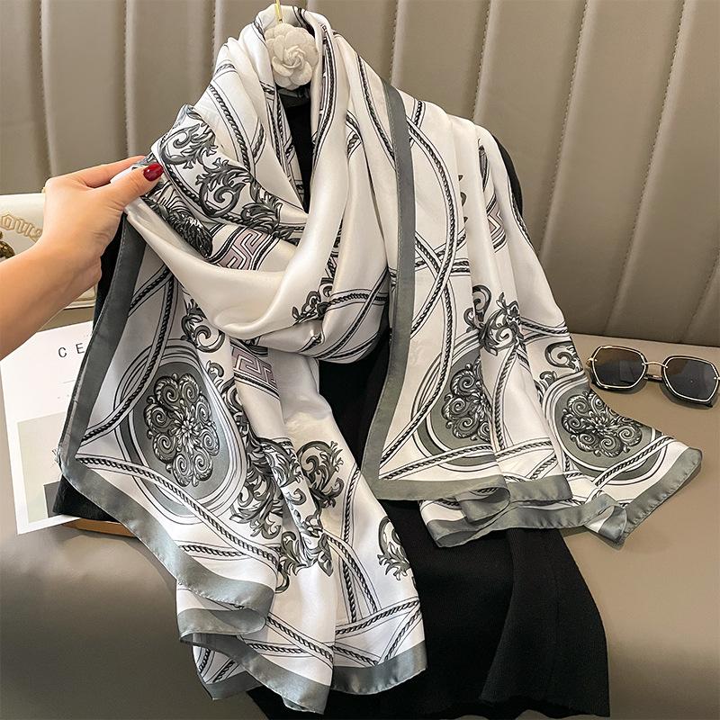 Spring Autumn Warm Sunscreen Silk Scarf Female Flower Print Shawl