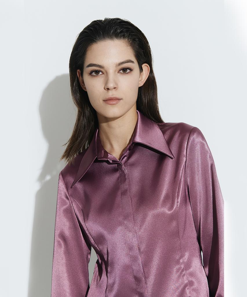 Chaenyuyog Silky Satin Fitted Shirts [Purple]