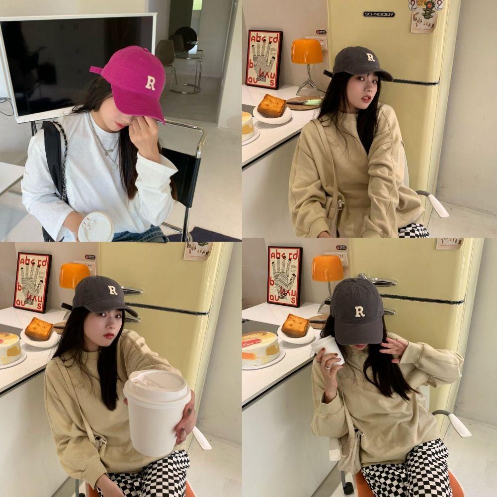 Retro Letter Baseball Hat Letter R Sun Hat Retro Embroidery Baseball Cap Men