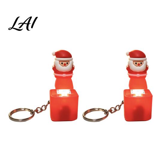 Christmas Light Up Toy Santa Sound Keychain Interactive Glowing Ornament with Festive Tunes Holiday Stocking Stuffer for Kids USB-C Rechargeable
