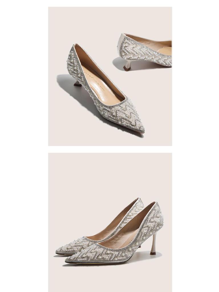 BEIJIANI 1578-23 Rhinestone Pearl High Heel Bridesmaid and Bride Wedding Shoes