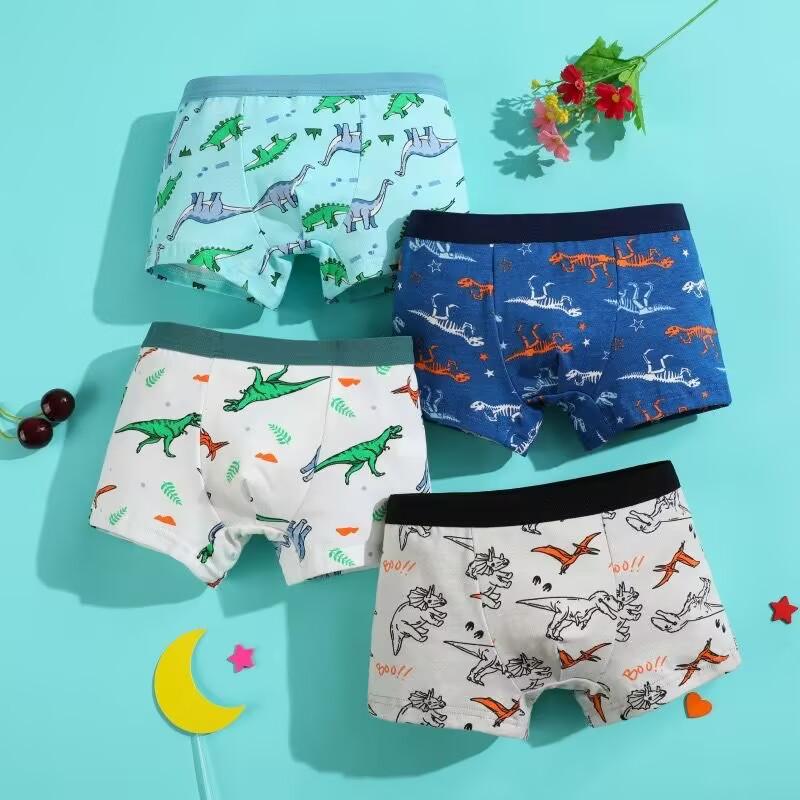 4pcs/Pack Boys Underwear Kids Cotton Boxer Cute Cartoon Training Boyshorts for Toddler Size 3-12 Years