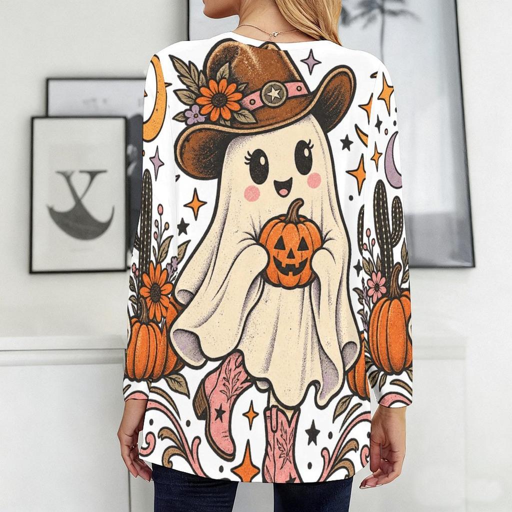 Women Plus Size Round Neck Long Sleeve T Shirt Halloween Dachshund Printed Pockets Loose Top