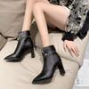 Осень и зима новый темперамент женские сапоги на высоком каблуке толстый каблук не устают ноги передняя молния острый носок ботинки Мартин женские