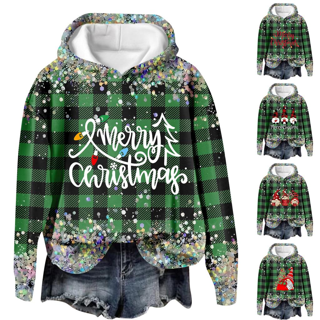 Женская повседневная мода рождественский принт длинный рукав O-образный вырез пуловер толстовки