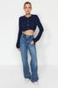 Women's Fashion Stylish Cardigan Navy Blue Super Crop Basic Knitwear Cardigan