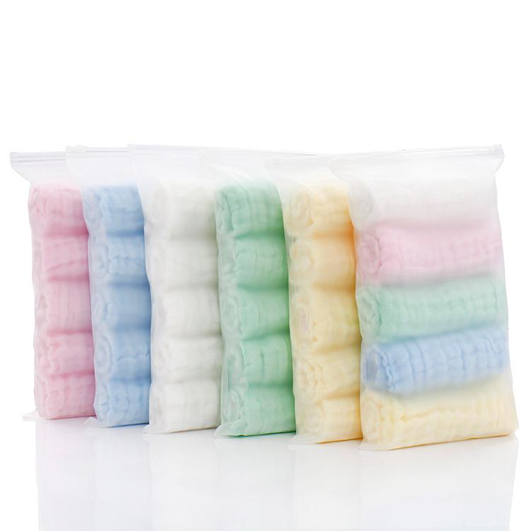 Set of 5 Plain Color 30x30cm Six-Layer Gauze Towels: Infant Saliva Towels & Handkerchiefs.