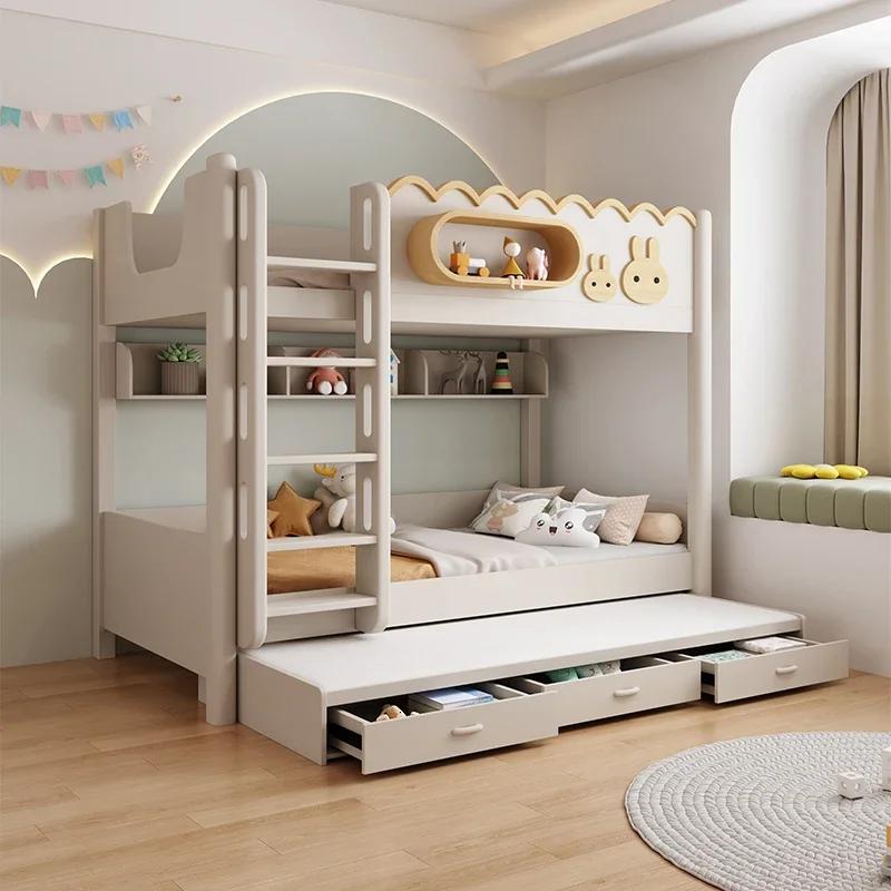 135x190cm Modern Bunk Full Size Bed Full Sizebed Frame Dorm Room Essential Loftbed With Desk Loft Beds Double Home Furniture