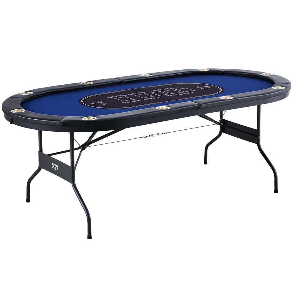 10 Player Foldable Poker Table, Blackjack Texas Holdem Poker Table with Padded Rails and Stainless Steel Cup Holders, Portable Folding Card Board Game