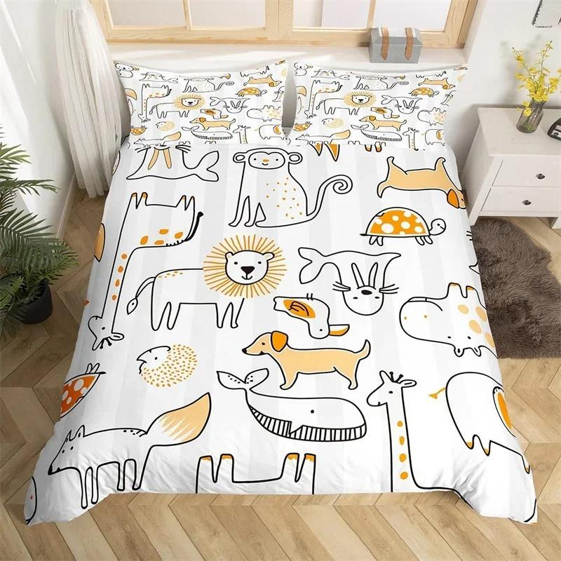 Kawaii Lion Duvet Cover Set Twin King For Kids Boys Girls Cartoon Animal Bedding Set Microfiber Wild Animals Theme Quilt Cover