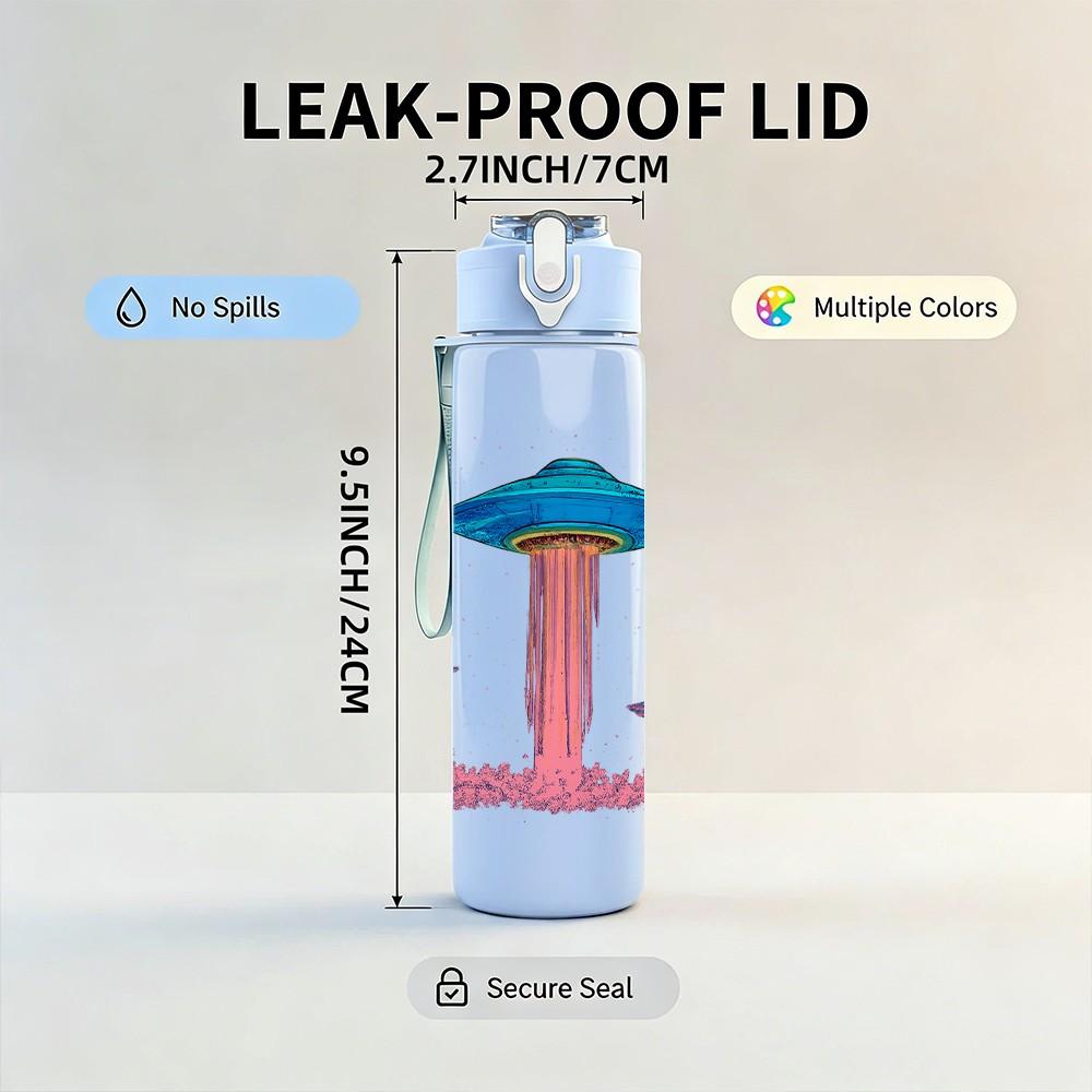 1PC Pink Jellyfish Cartoon Art 750ml Color Plastic Sports Water Bottle Leakproof Flip Straw Lid Suitable for Sports Office Home Use