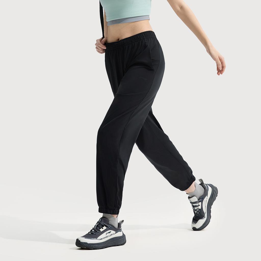 Li Ning Серия Фитнес Повседневные Простые Однотонные Ледяной Шелк Быстросохнущие Прохладные Защищающие от Ультрафиолета С манжетами Эластичные Трикотажные Спортивные Штаны Женские низы AKYV196-1