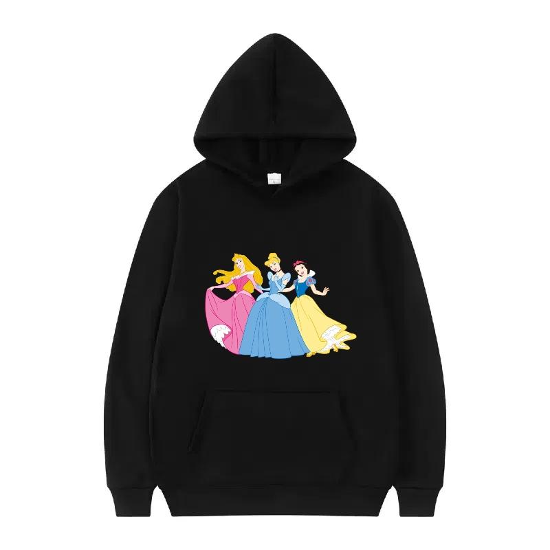 Disney Princess Pattern Woman Fashion Sporty Loose Black Spring Tops Clothes Pullovers Ladies Cheap Y2k Hoodies Men Sweatshirts