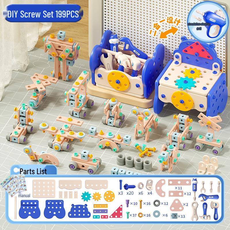 Ящик для инструментов Xiaobei Hippo: Электродрель и набор шурупов в стиле TikTok для детей