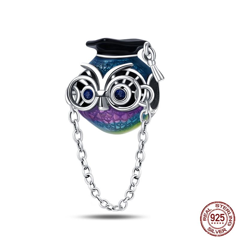 Copper Graduation Season Series Colored Owl Bachelor'S Hat Charms Beads Fit Qikaola Original Bracelets Diy Jewelry