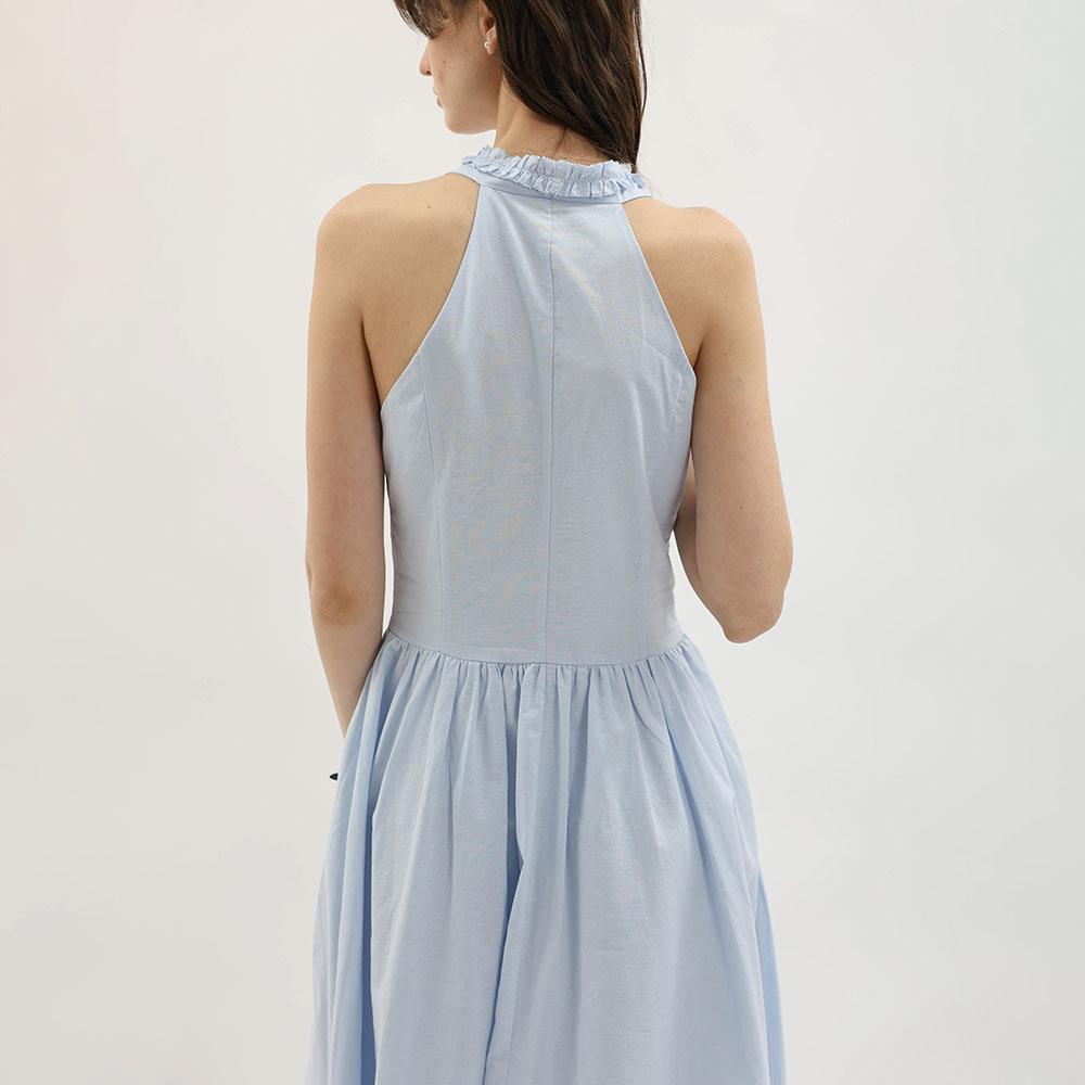 Wednesday Delight Wd_Ruffle Halter Neck Maxi Dress_Blue