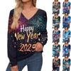 Women's Fashion Casual Long Sleeve Christmas Printed V-Neck Sweater Top