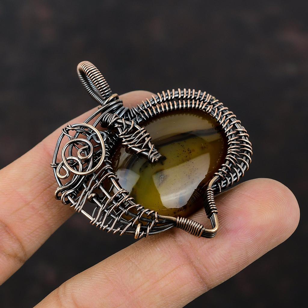 Подвеска из агата из Монтаны, медная подвеска, обернутая проволокой, подвеска ручной работы, медные украшения, подвеска из настоящего драгоценного камня, обернутая проволокой, подарок для матери