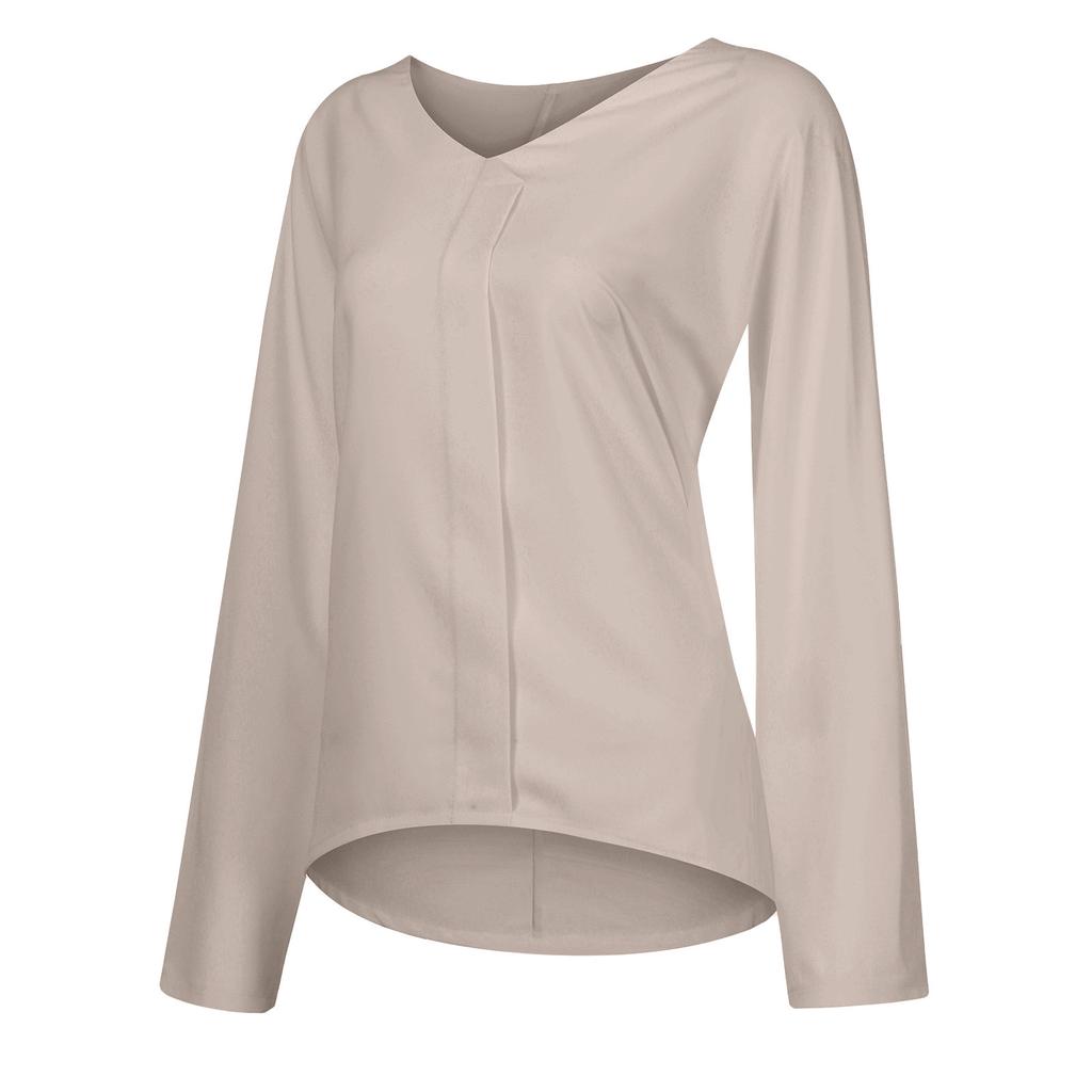 Высококачественные женские летние повседневные шифоновые блузки с разрезом и V-образным вырезом, свободная туника с коротким рукавом, длинные весенне-осенние офисные элегантные топы