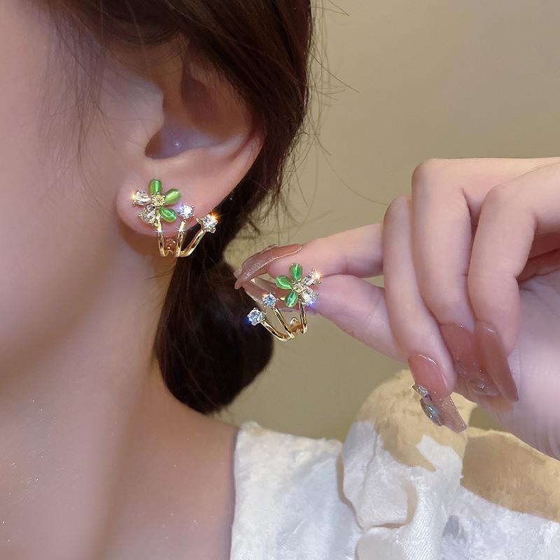 Cat's Eye Stone Flower Earrings New 2024