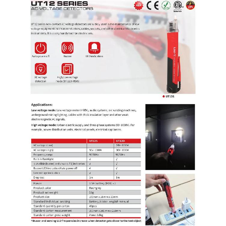 UNI-T UT12D non-contact stylus / high sensitivity, can distinguish between zero and fire line AC 24V ~ 1000V