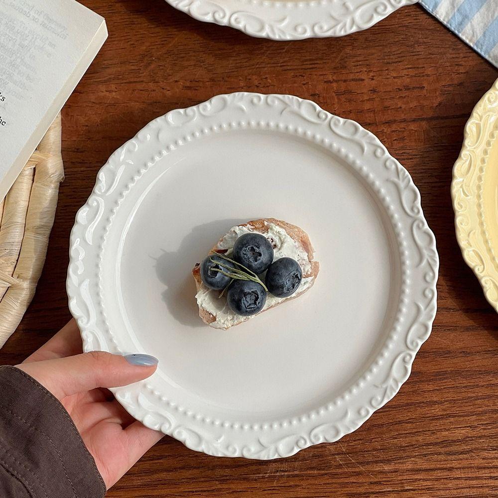 White/Yellow Color Ceramic Dessert Plate Round Shape Western Dining Tableware  Casual Occasions
